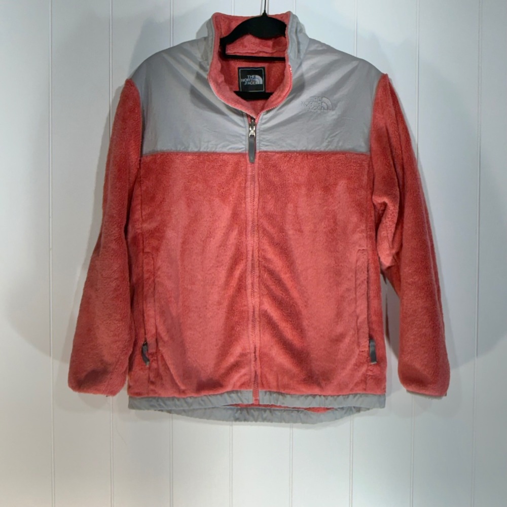 The North Face Girls XL Denali Fleece Jacket Coral Pink Grey Full Zip Soft Shell